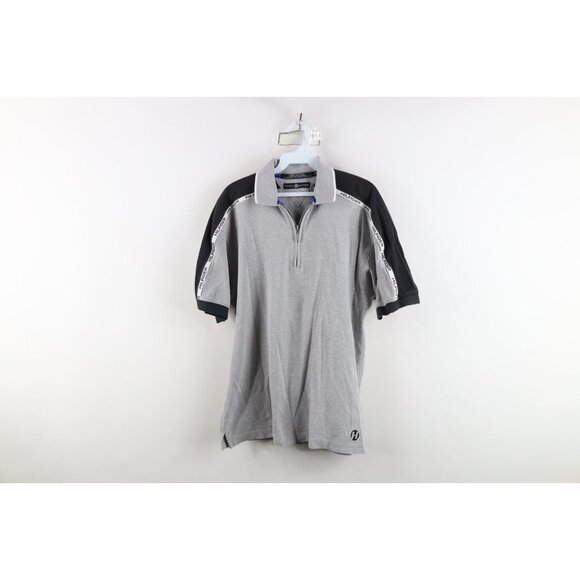 Vintage 90s Tommy Hilfiger Mens Small Spell Out Taped Logo Half Zip Golf Polo - Picture 1 of 12